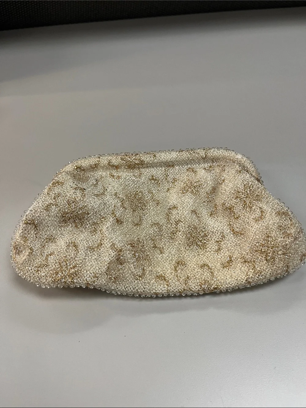 Source Unknown Ivory and Gold Beaded Evening Clutch